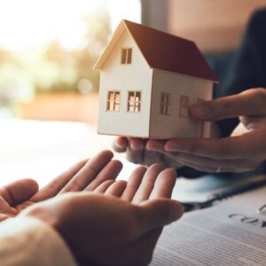 hands holding a small house figure