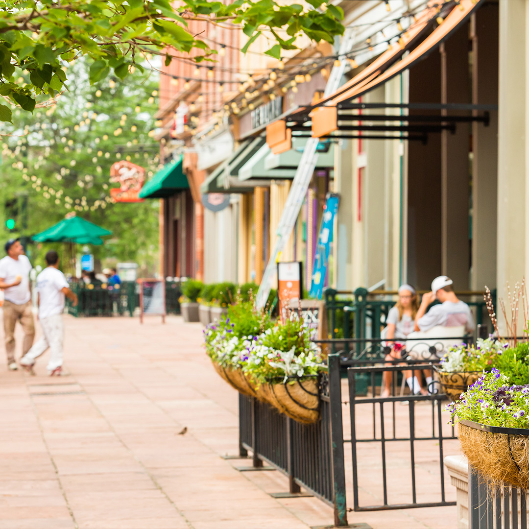 city shopping center with people outdoors