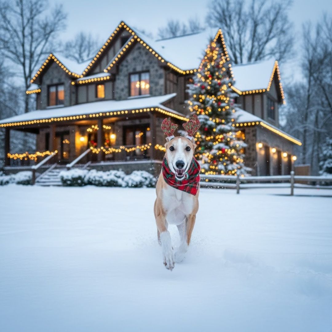 greyhound in snow